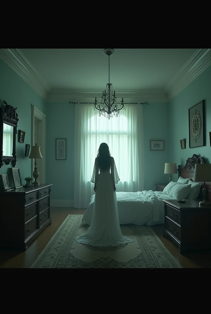 A wide shot of Jessica’s bedroom, with the scratching noise emanating from behind the wall, creating visible vibrations or disturbances.