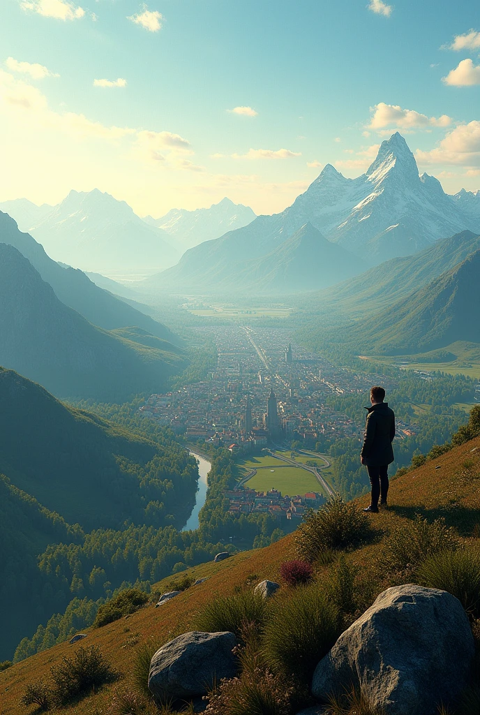 Standing on hill and see European countries