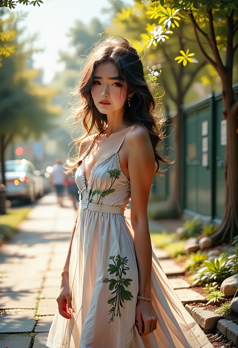 (8 K, RAW photo, Best quality, masterpiece:1.2), (realistic, photo-realistic:1.37), professional lighting, photon mapping, radiation, Korean doll, Park, white summer dress