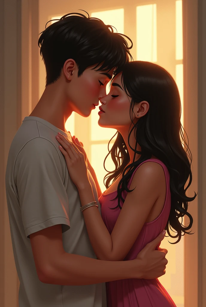 A boy name Misqut in his T-shirt and a girl name Sania in his Cloth They are kissing 