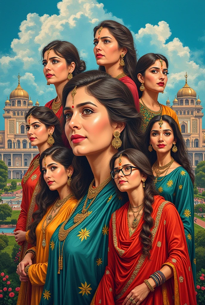 Acrylic painting, cultural details of Pakistan, Pakistani famous female personalities, Pakistan independence day