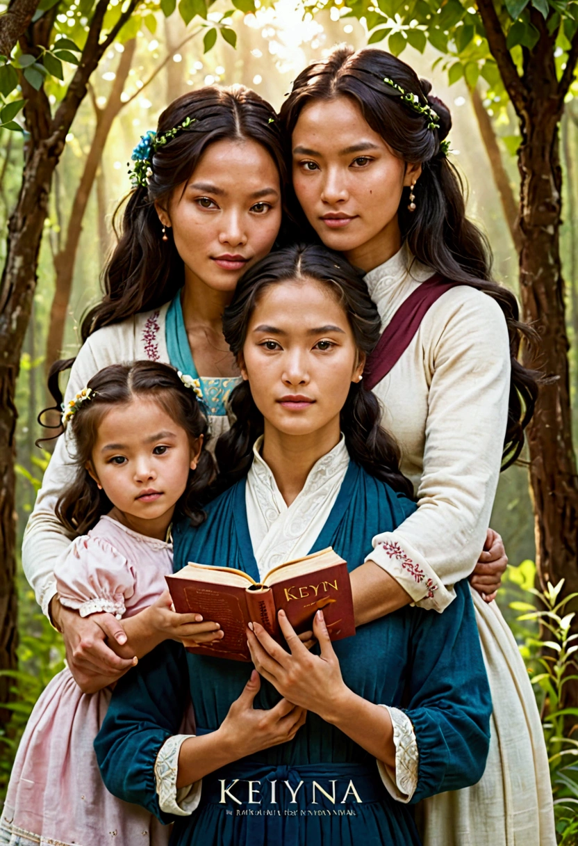 Book Titled Keiyna.Two twin woman with a daughter and a man