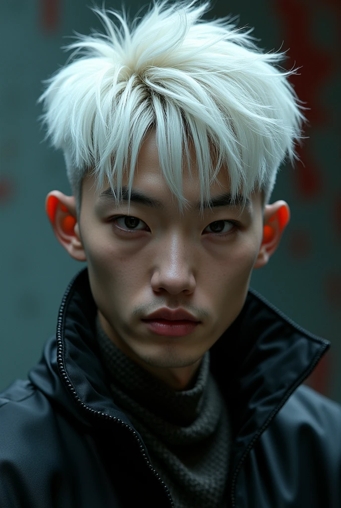 young man(Japan)white hair, Two blocks of haircut, Obscene set, Provocative image, perfect face, 8k quality, Ridiculous details and texture qualities,