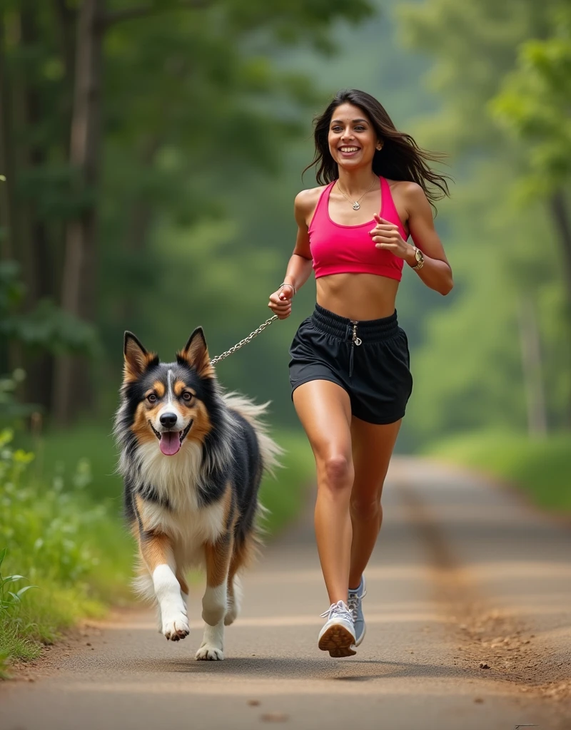 himanshi Khurana jogging with dog thick and cute looking in the camera