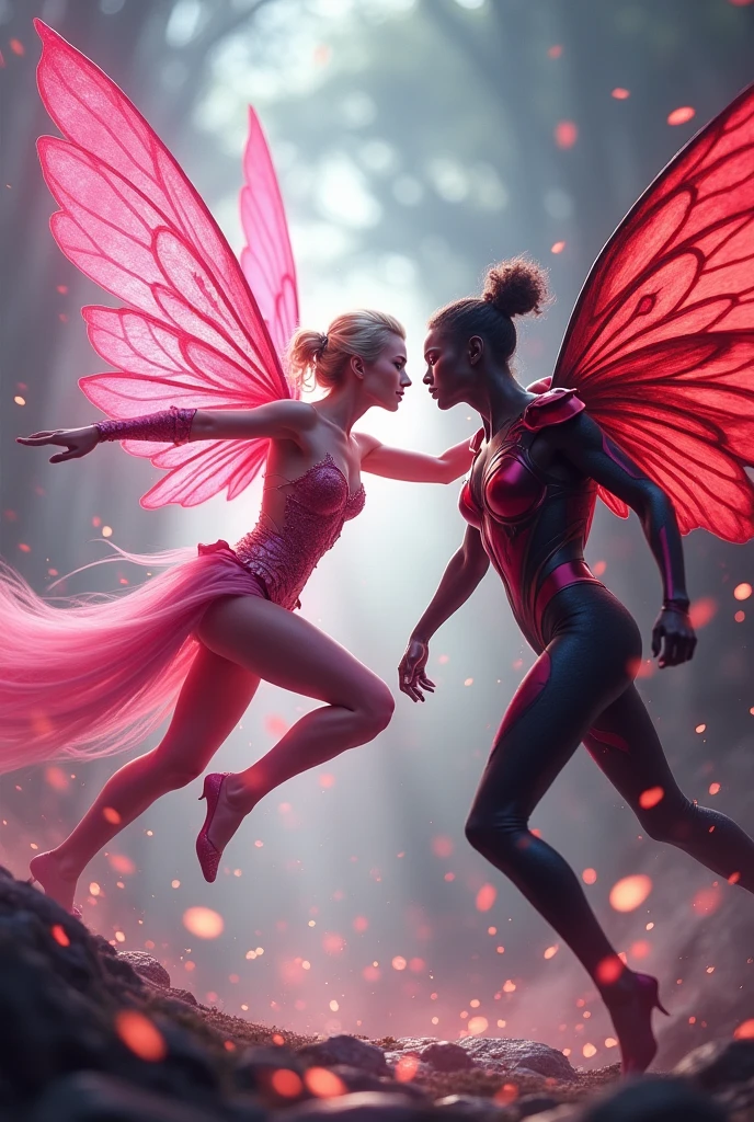Fairy of love with his pink warrior suit fighting his black red lady enemy