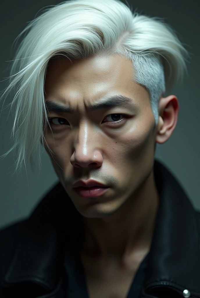 young man(Korea)white hair, Two blocks of haircut, Obscene set, Provocative image, perfect face, 8k quality, Ridiculous details and texture qualities,