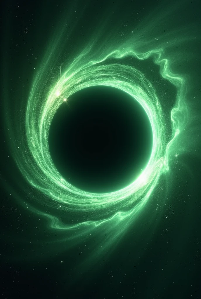 Blackhole with green colour and White Small stars in the middle of blackhole