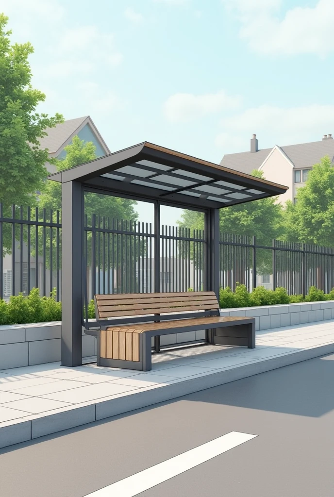 Extension of a single-storey bus stop with steps, and horizontal bars of 1,50 cm for armrests
