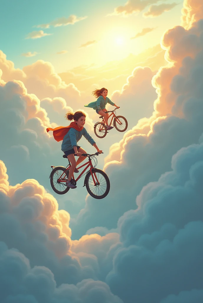 let's ride our bikes on top of the clouds and then fall to the ground quickly