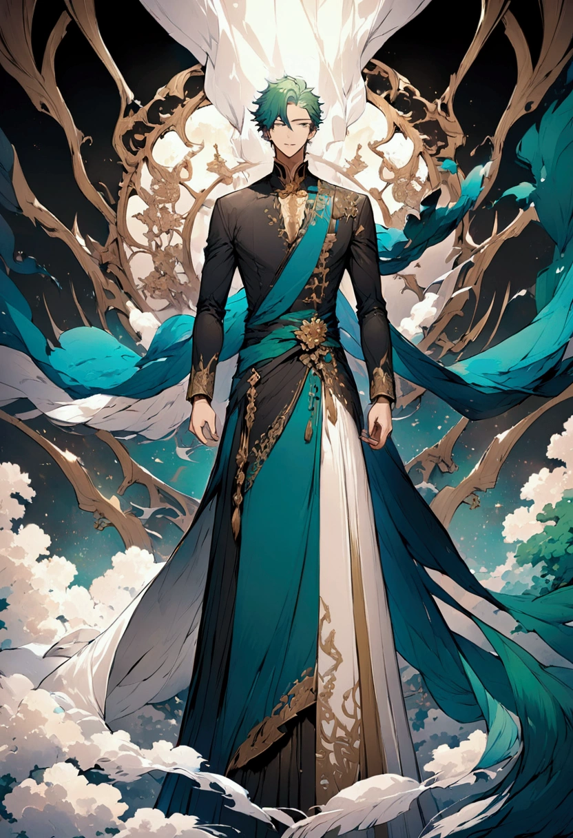 whole body, Half blue and half green hair, male, , beauty, tall