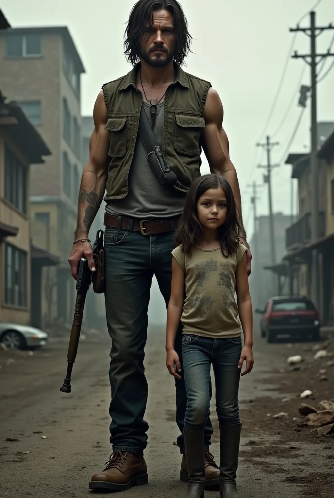 Daryl Dixon with a short brunette and brunette girl