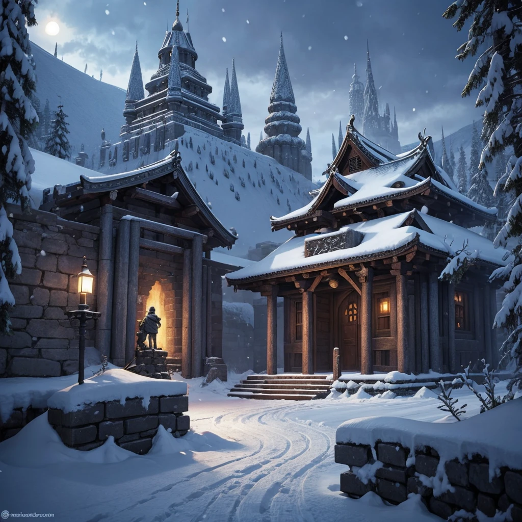 Medieval fantasy winter temple 