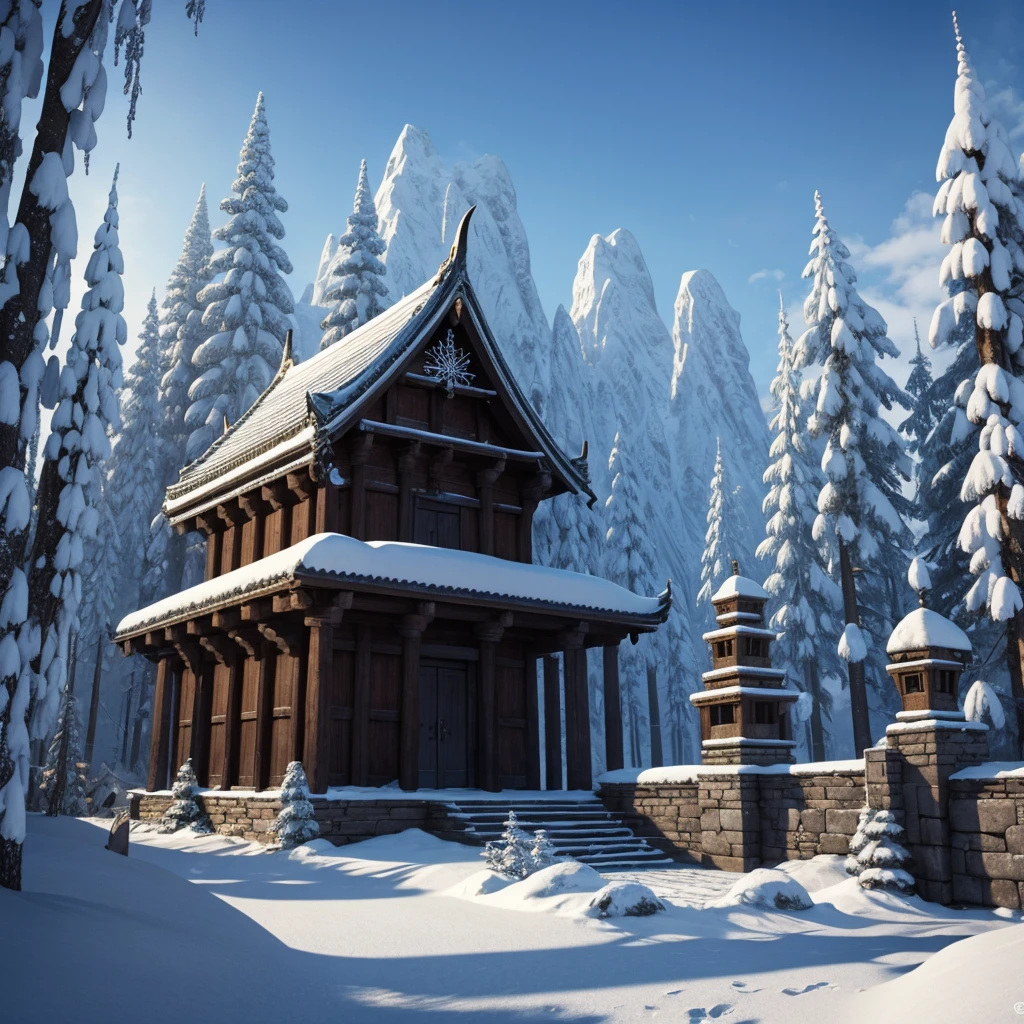 Medieval fantasy winter temple 