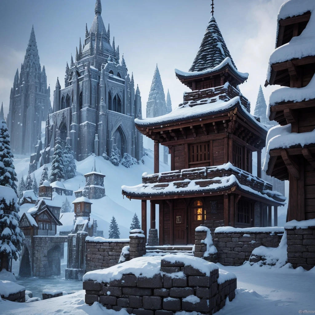 Medieval fantasy winter temple 