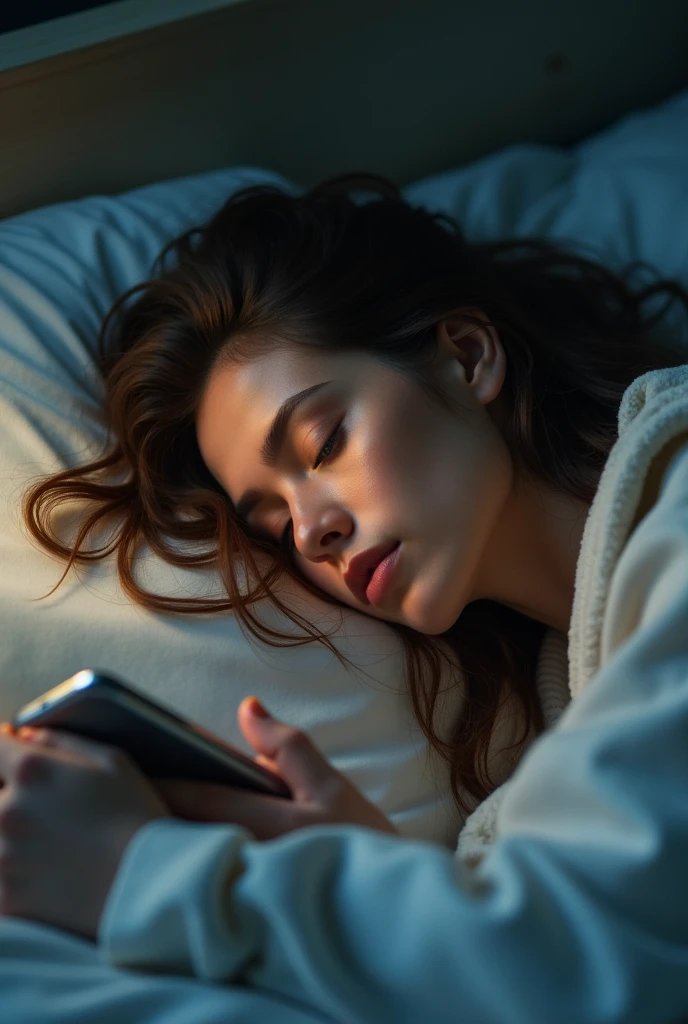 A close-up of Jessica’s phone screen showing the new photo message, featuring a picture of her sleeping, taken from above.