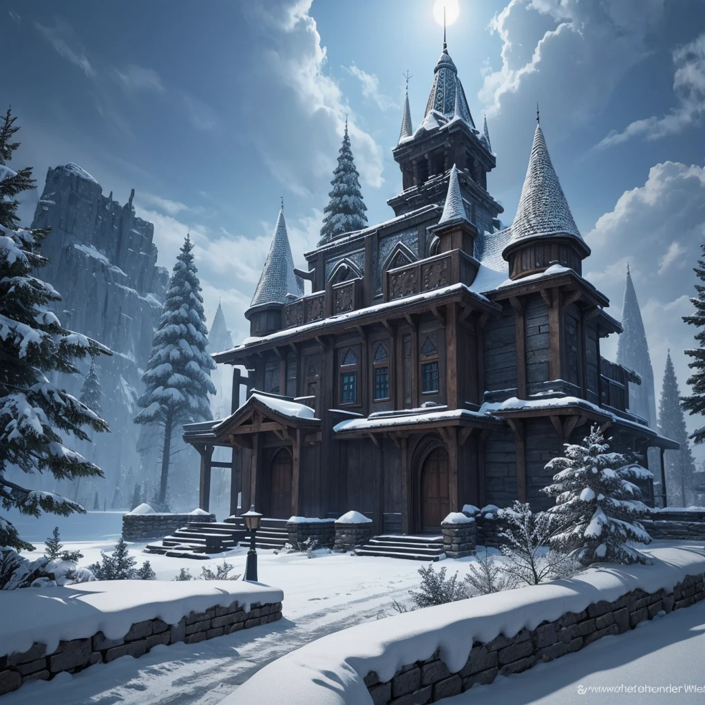 Simple winter fantasy medieval temple 