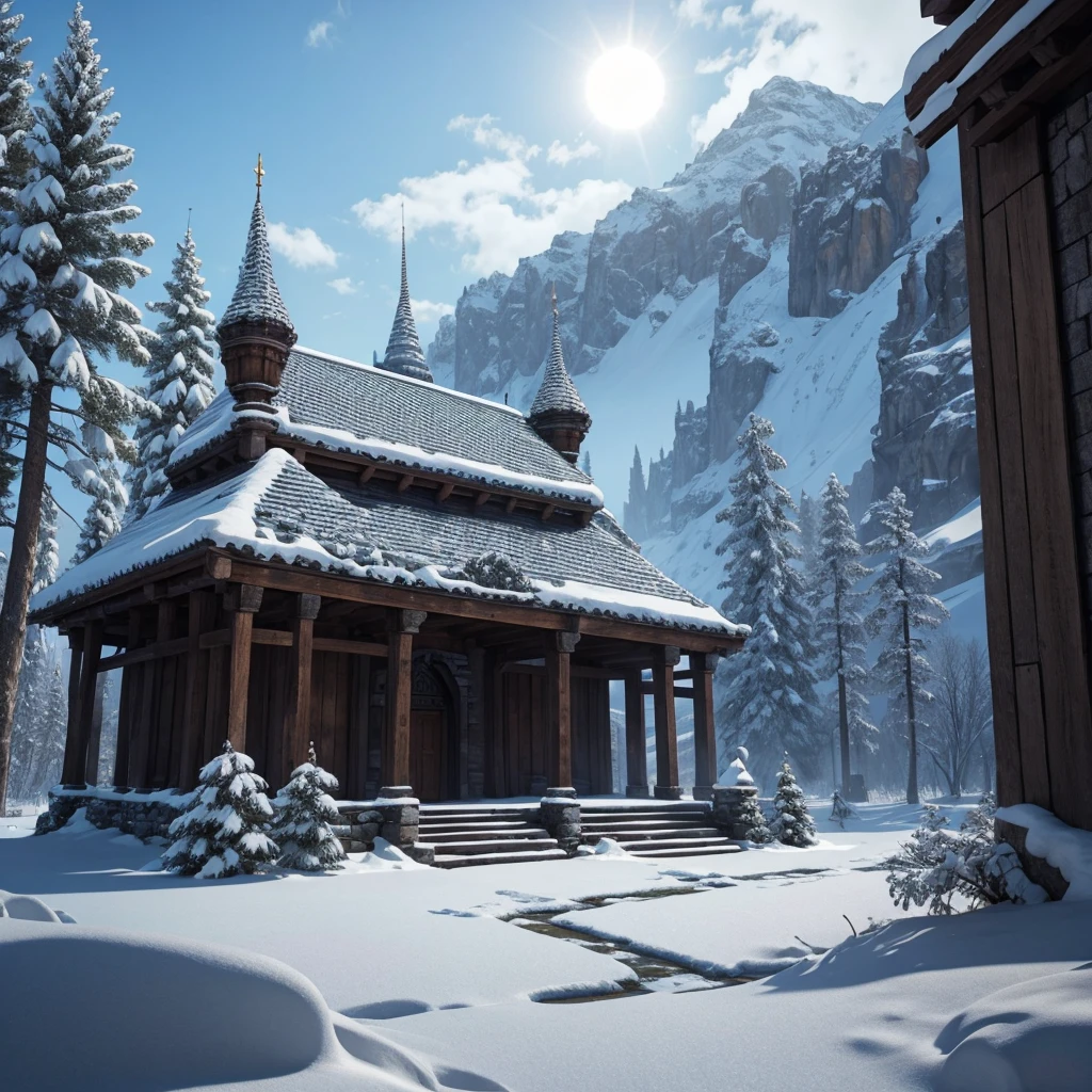 Simple winter fantasy medieval temple