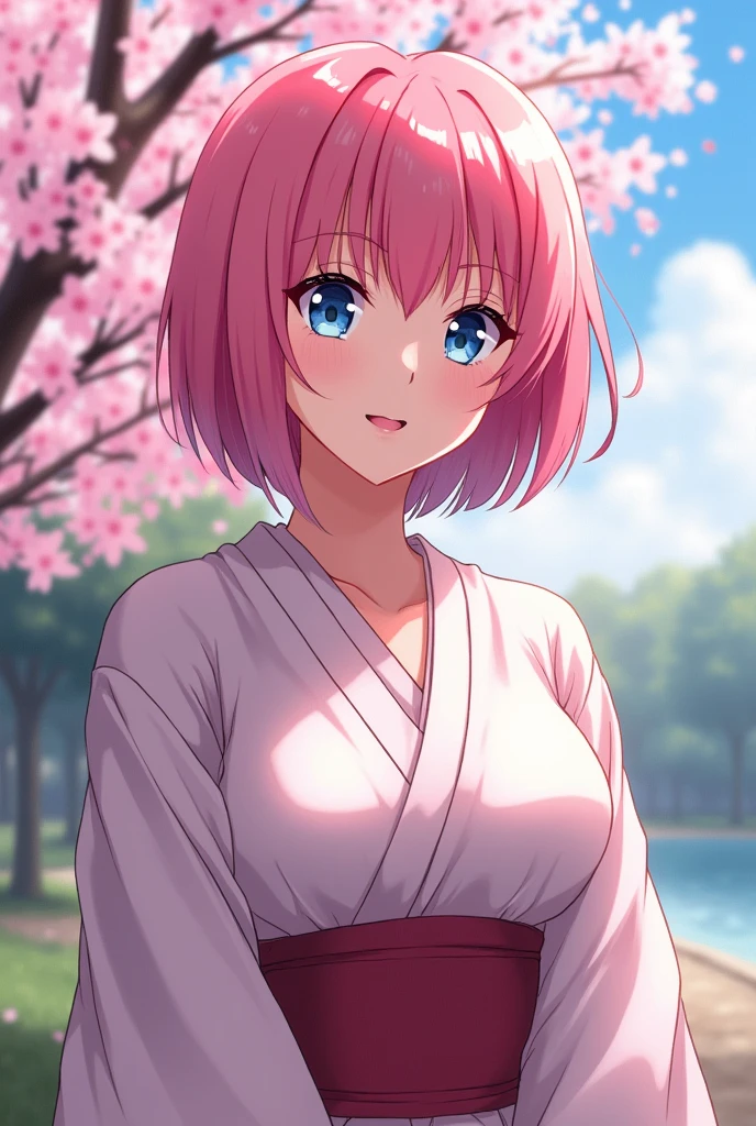 (masterpiece:1.2, Best Quality),
1 girl,Alone,
big breasts, sale,
pink hair, short hair, blue eyes, lipstick, sakura, Haruno_sakura, In the theme of Japan