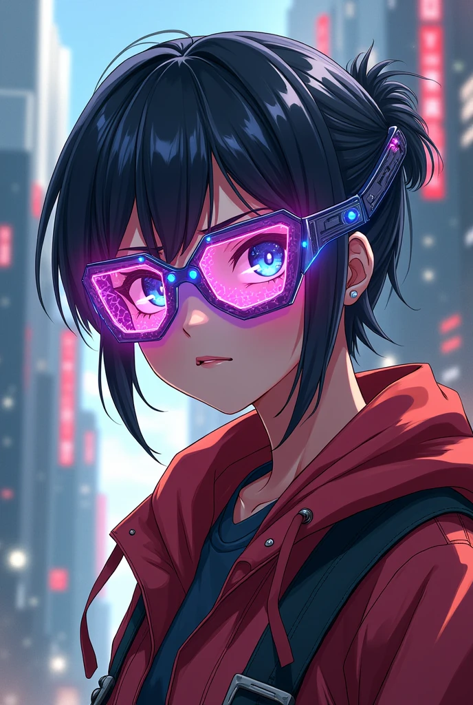 Create a anime character wearing iron man sunglasses 