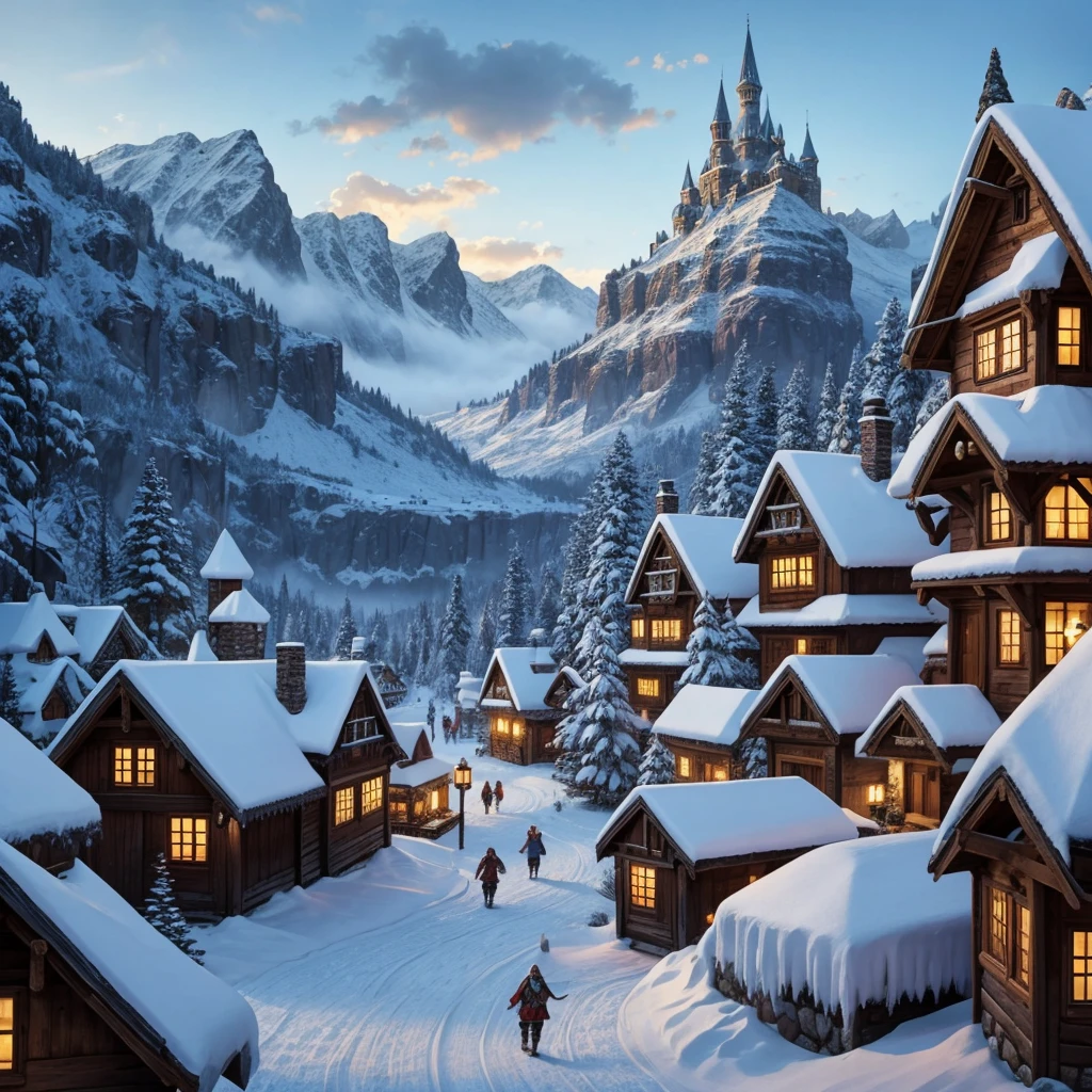 Medieval fantasy winter village