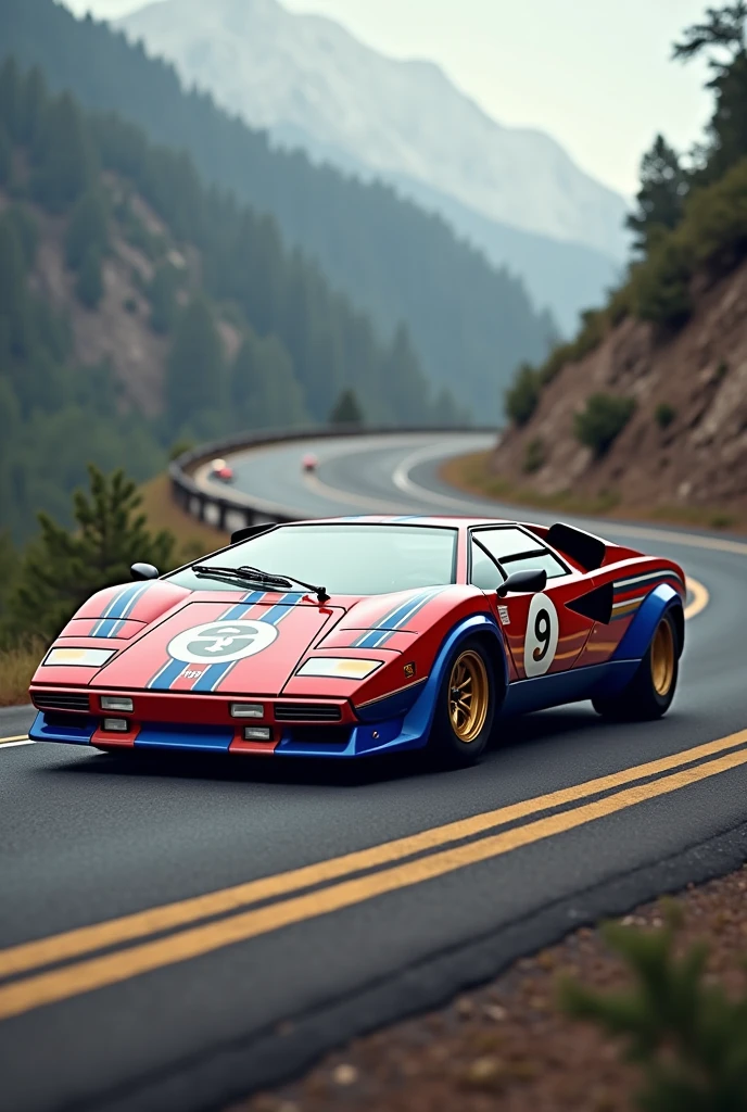 A Lamborghini Countach with rothmans livery holding it's retro look