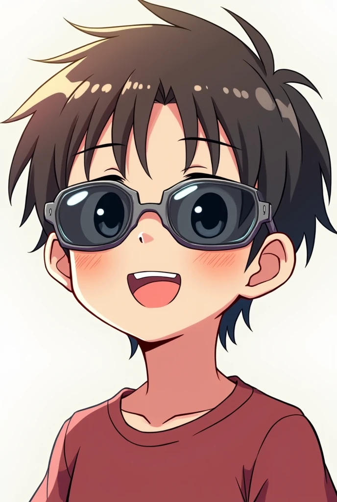 Anime boy smile with iron man sunglasses