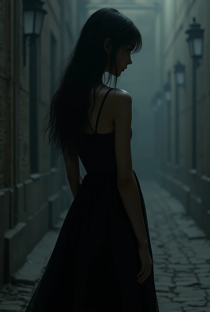 Girl dressed in black from behind
