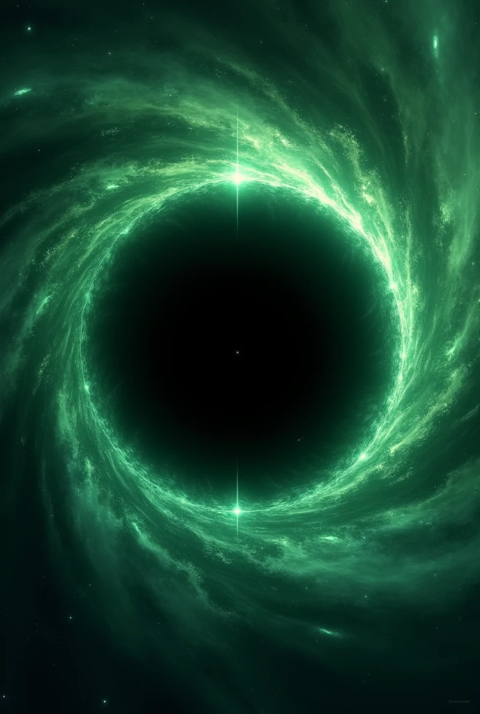 Blackhole with green and dark green, also small white colour , and has One big Black stars in the middle 