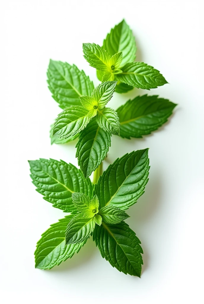 Create mint leaves with white background, no camera blur