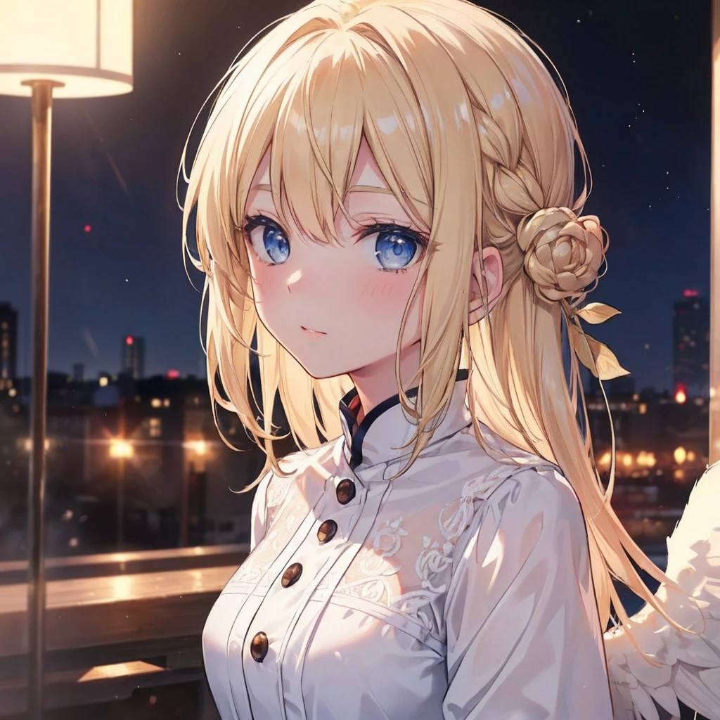 (Very detailed8K壁紙),(Very detailed),(Highest quality),(masterpiece),(Very detailed),(Cinema Lighting),(original),Warm Light,Angel of the Wind, Lady, Blonde,Blue Eyes
