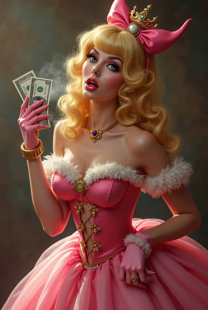Rule 34 Princess peach as a bratty dominatrix spitting her saliva on your face while she is taking your money and being payed to be pretty and foot worshipped