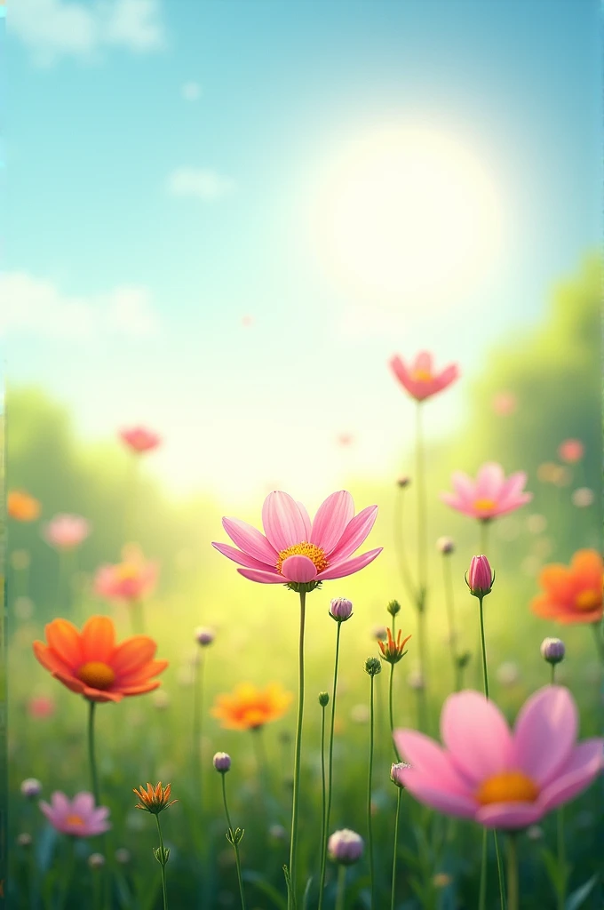 sun shining on swaying flowers