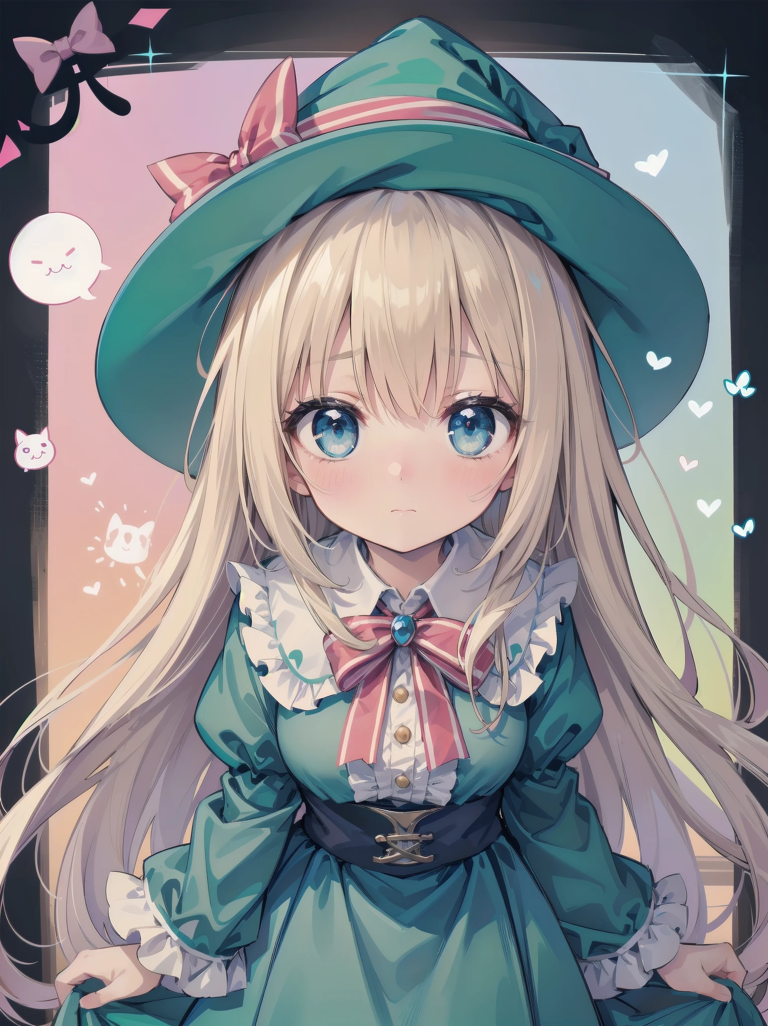 🎶, (🧙♀️), ✡, ✨(hat), , Alice in Wonderland, Alone, very beautiful, cute, adorable, embarrassed, alone, blue eyes, look at viewer, looking up, kawaii tech, pastel colors, kawaii, cute colors, Alice in Wonderland, alone, very beautiful, cute, adorable, embarrassed, alone, blue eyes