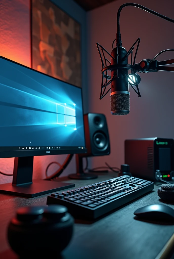 Create studio image with pc and mic