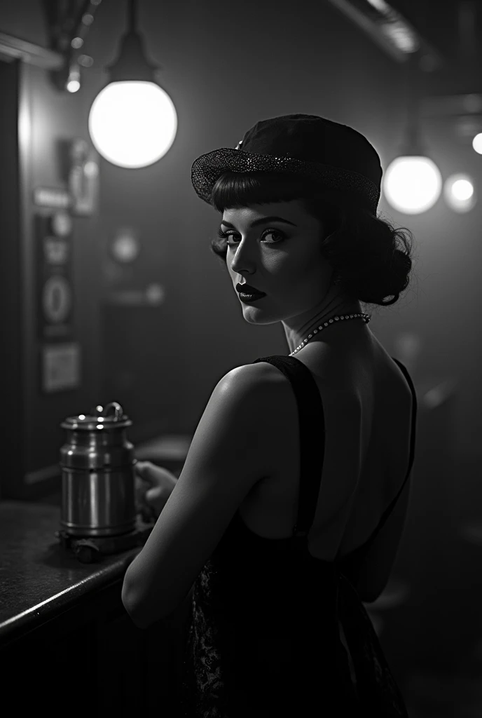 A woman dressed in a roaring 20s
flapper outfit - Posed in a lively
speakeasy bar setting, surrounded by
vintage jazz instruments - Captured in a
high contrast monochrome, invoking
the feel of a film noir - Old Hollywood
glamour, Chiaroscuro lighting, Zeiss
Batis 85mm, Henri Cartier-Bresson,
timeless elegance, raw emotions, Leica
M10 Monochrom