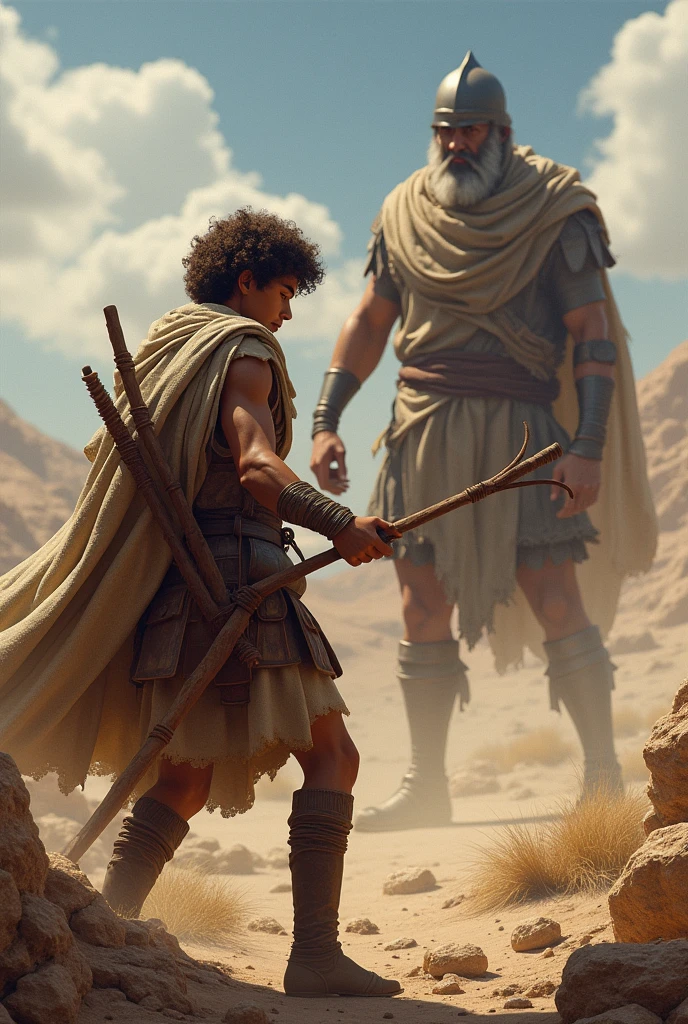 David with the sling and stones in his hand to bring down Goliath