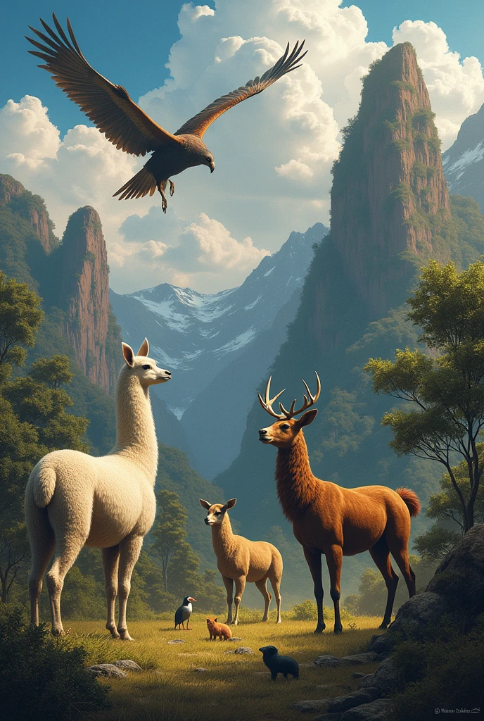 lama, Condor, alpaca, guanaco, vekunya, earth tyrant, spectacled bear, avocet woodpecker, Chinchilla.