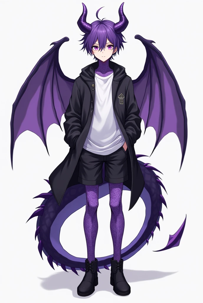 Nousla is a dragon and Eliripsa Hybrid. He has tall wavy upward's horns Like Echo. Big black feathery wings that are gradient grey at the tips. He's in his late teens to his early 20's. He has cream short messy hair. Tan skin, with black markings on his face and elbows. He has a swirl tattoo on his right hand. Orange piercing eyes. His attire consists of a brown cloak with red pockets. Dark colored Dupion Silk Dhoti pants. and a type of sandals that are wooden. He's tall with a lean build. Not shirt.