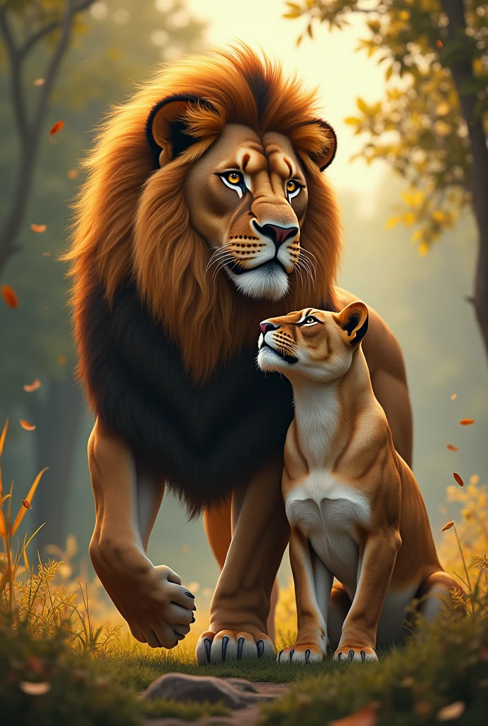 Lion and his wife plus human 