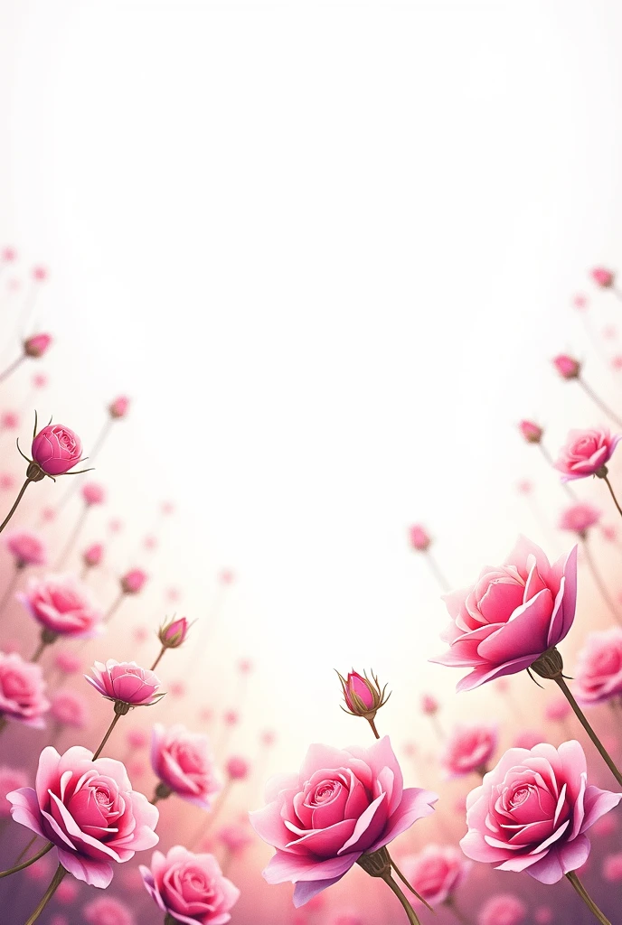 A colorful drawing of a white background in landscape mode with many small pink roses