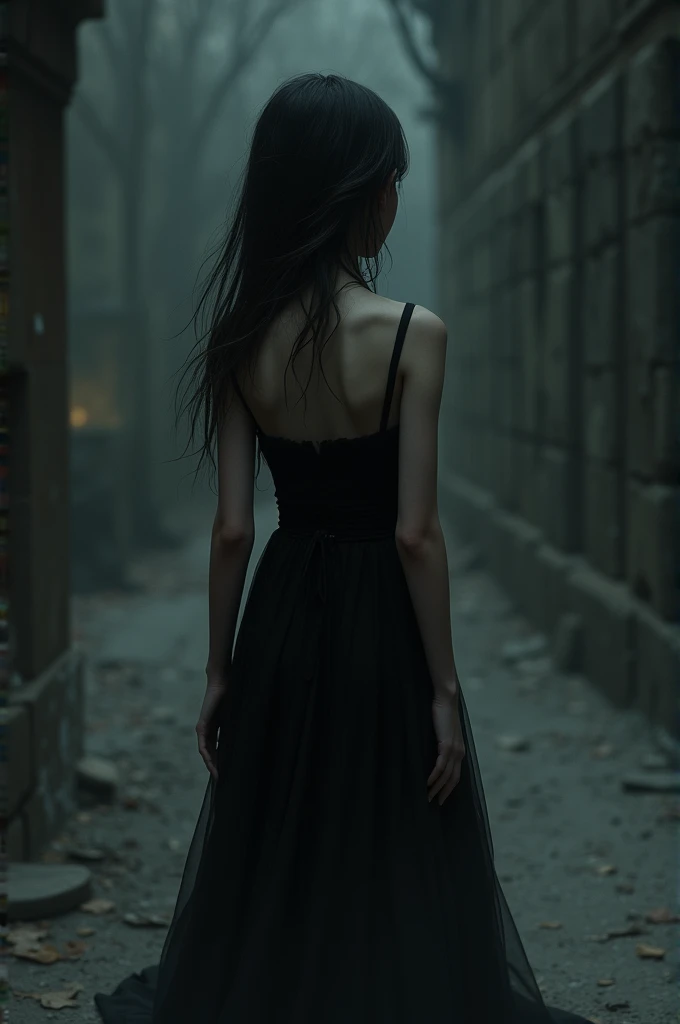 Girl in black with her back turned