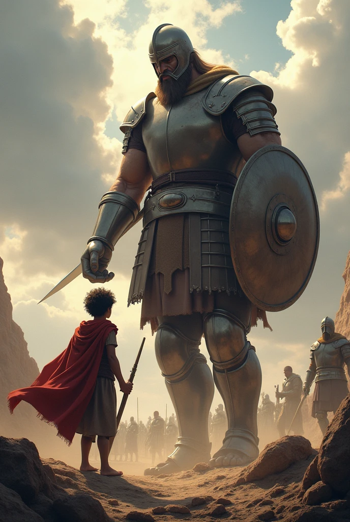 David with the sling in his hand defeating the giant Goliath