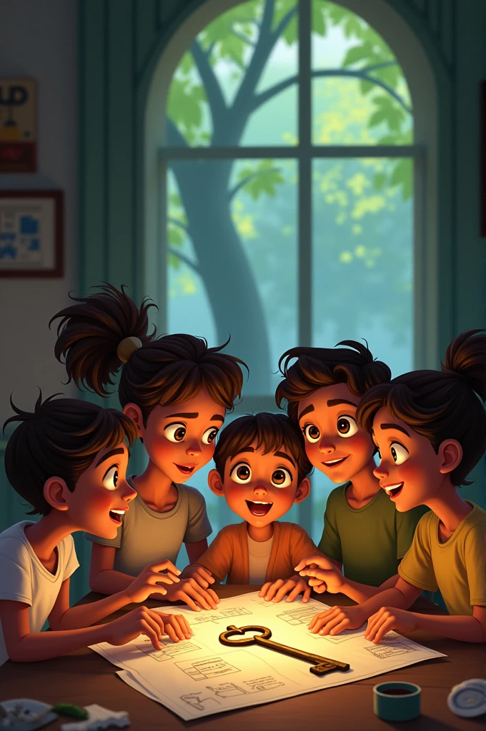 Ali and his friends gathered around, discussing excitedly and making plans to use the key to find a magical garden."