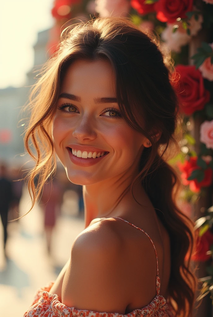 beautiful woman, photorealistic, in paris, soft lighting, vibrant colors, smiling