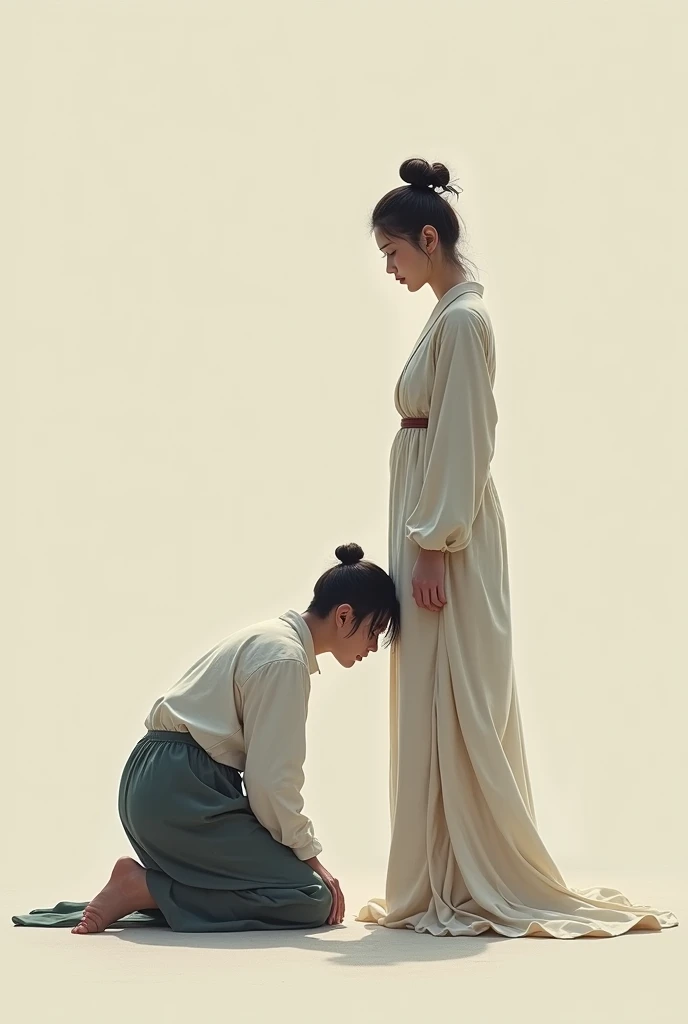Man bowing to woman。Both of us are humble