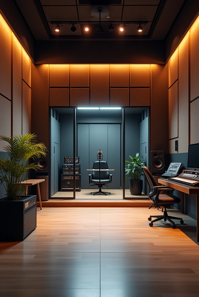 Creat a image with studio and mic full room
