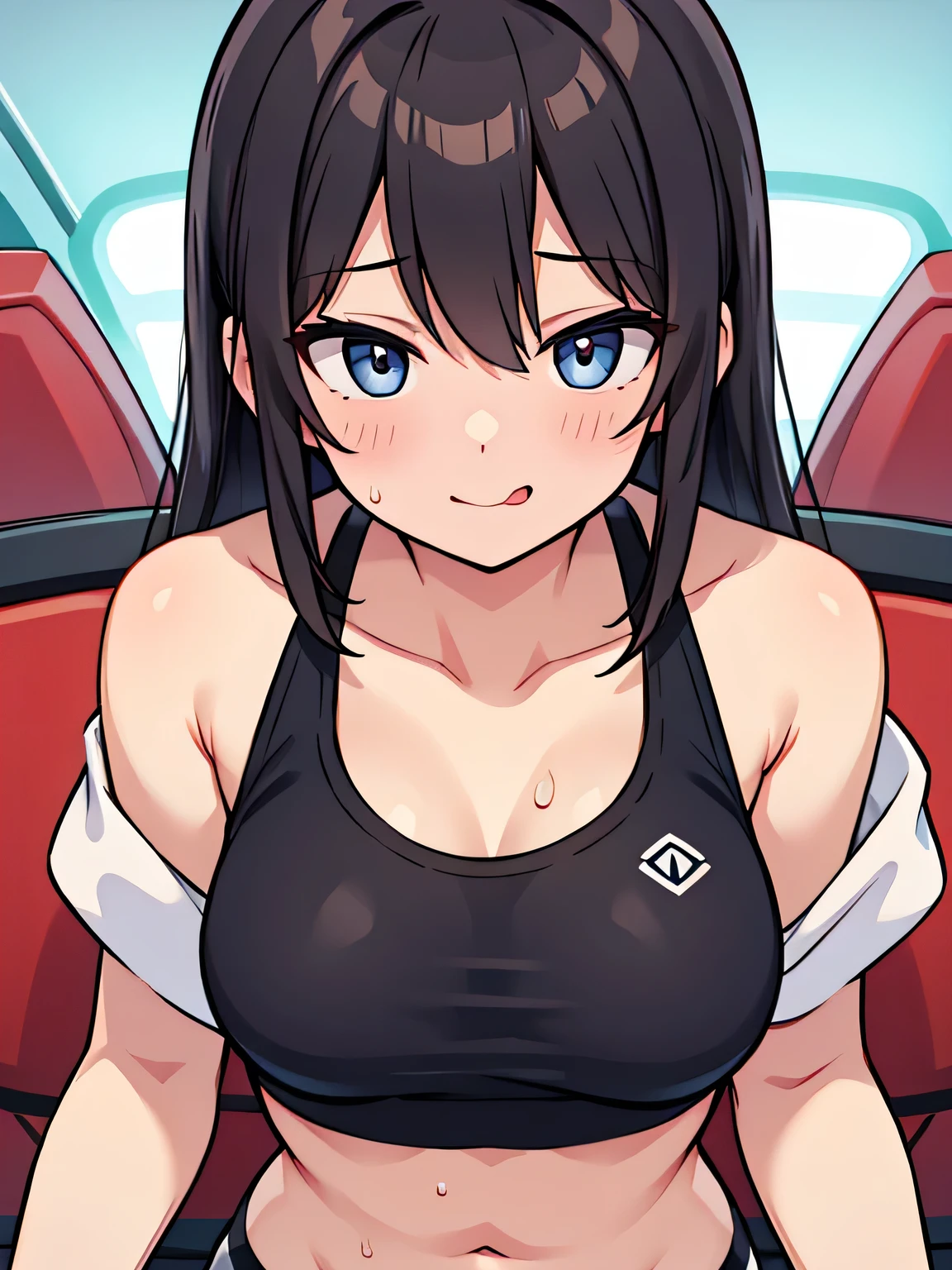 woman、Sports bra、smile、Drooling、stare、front、Tongue out、Sweat