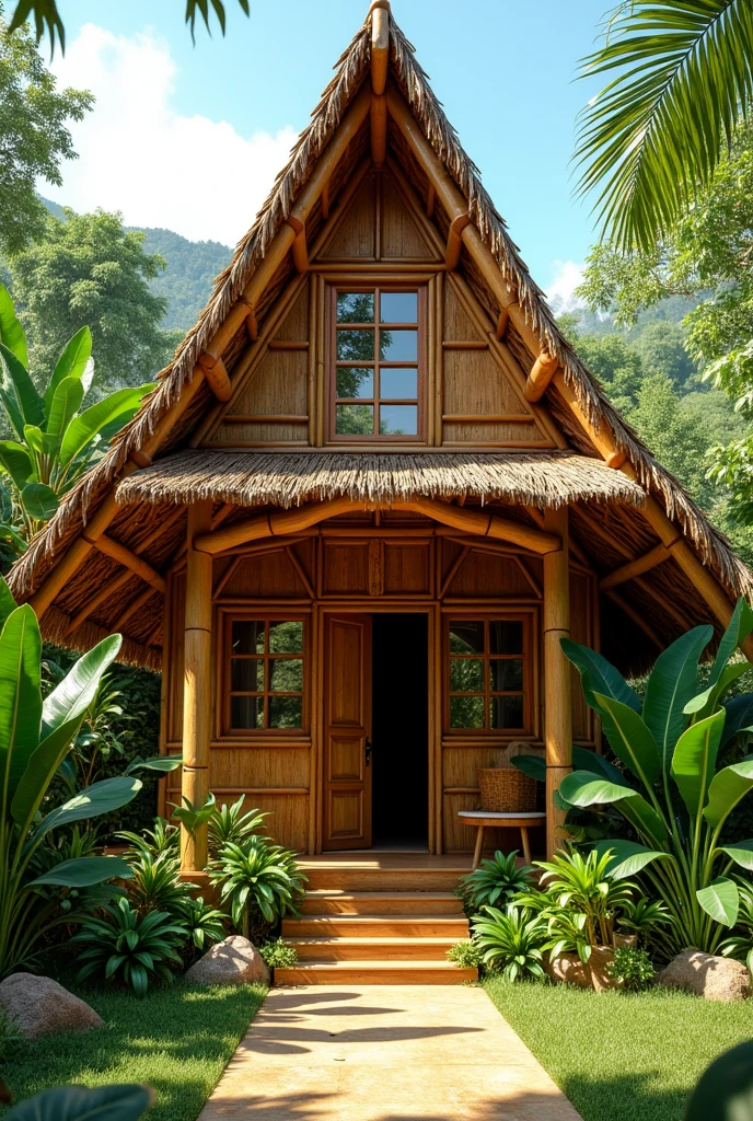 create a simple but unique filipino dwelling with touches of filipino made of bamboo and coconut leaves.