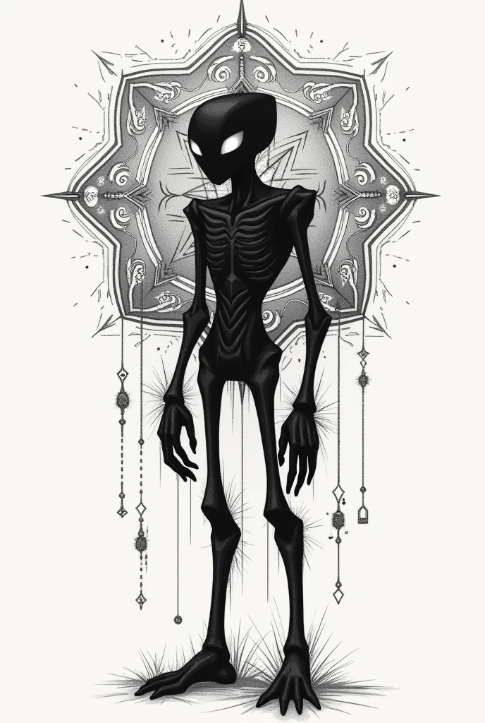 An Enderman from the game Minecraft in the style of Cyber sigilism as a fineline tattoo