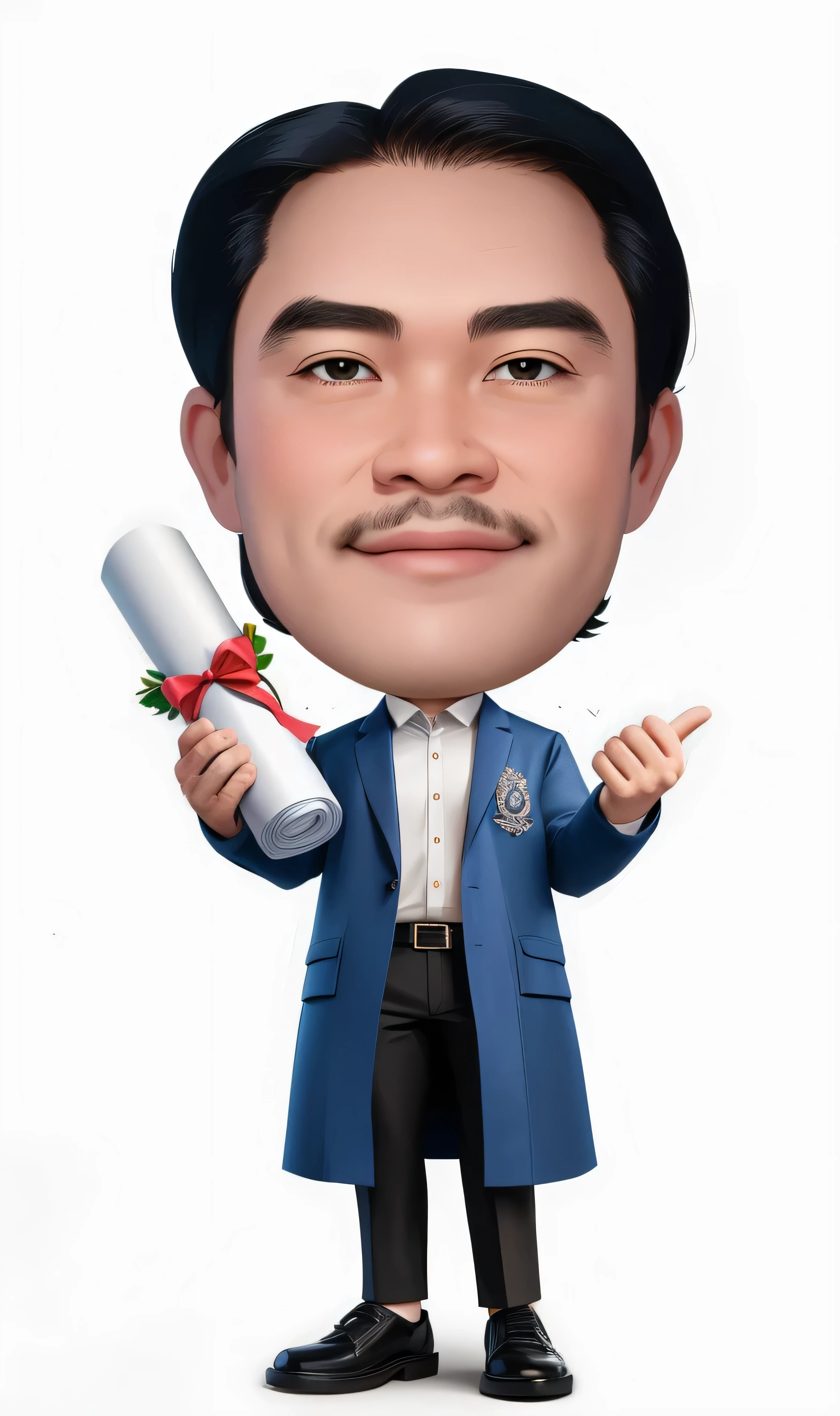a close up of a person holding a diploma and a paper, chibi, charicature, caricature style, wearing an academic gown, post graduate, telegram sticker, profesional photo, caricature, in cartoon style, caricature!!!, detailed professional photo, graduation photo, professional profile picture, cel shaded!!!, caricature illustration, by Abidin Dino, professional picture, professional foto